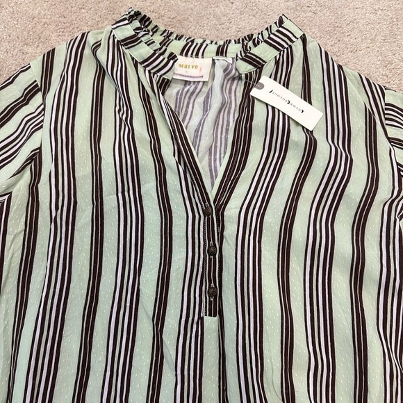 Maeve Anthropologie Mint Green Striped Long Sleeve Top Size M NWT - Picture 2 of 4